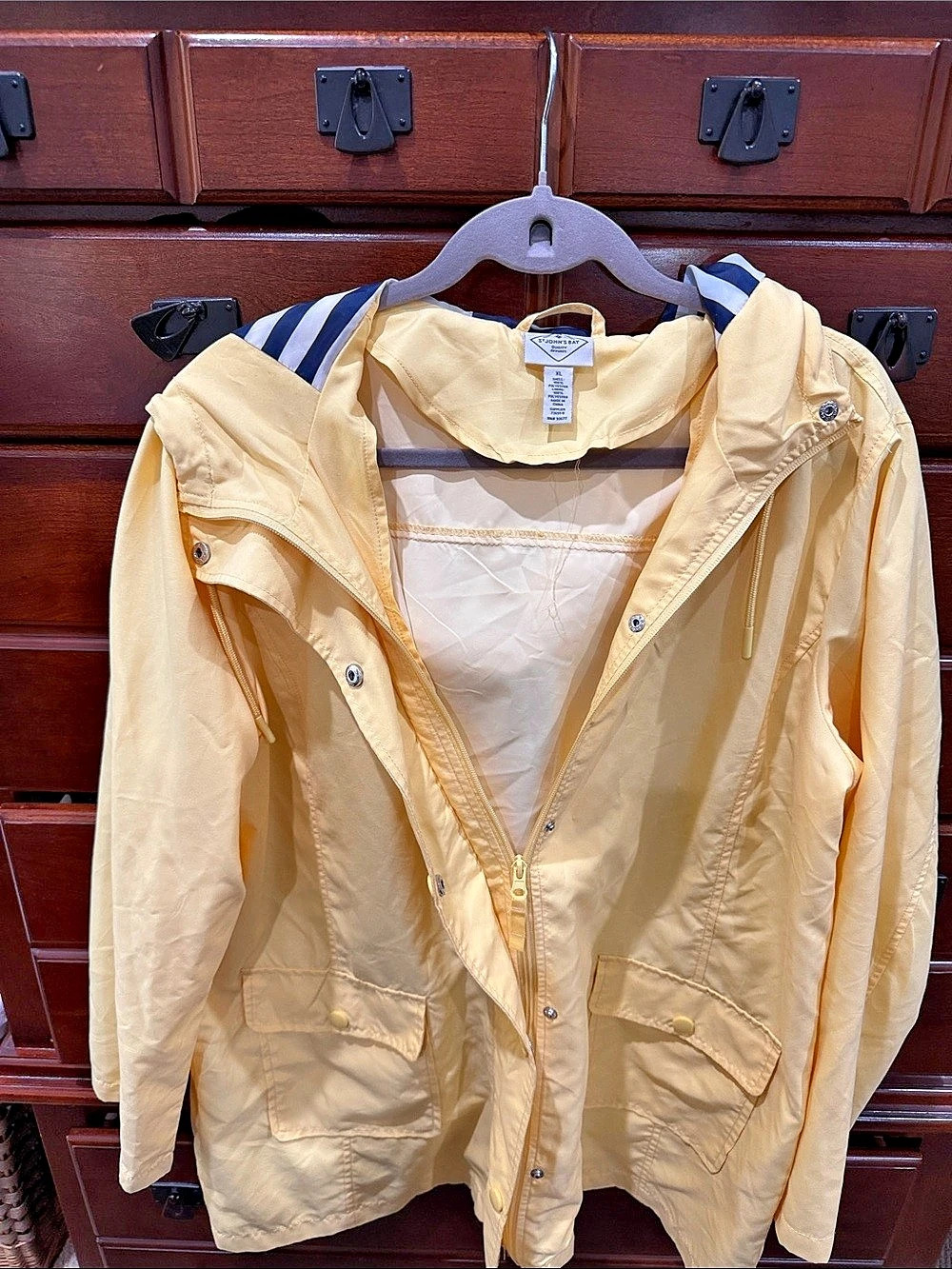 St. John's Bay Striped Hooded Jacket in Yellow & Blue Size XL